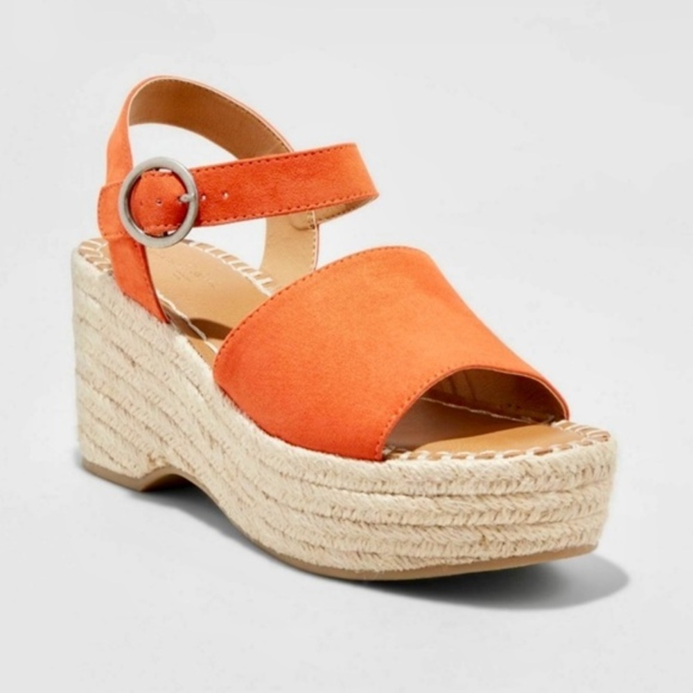 Women's Orange Espadrille Wedge Sandals